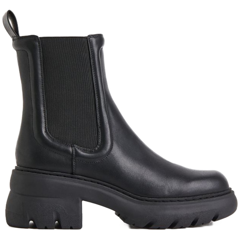 H&M Black Leather Chelsea Booties with Chunky Sole